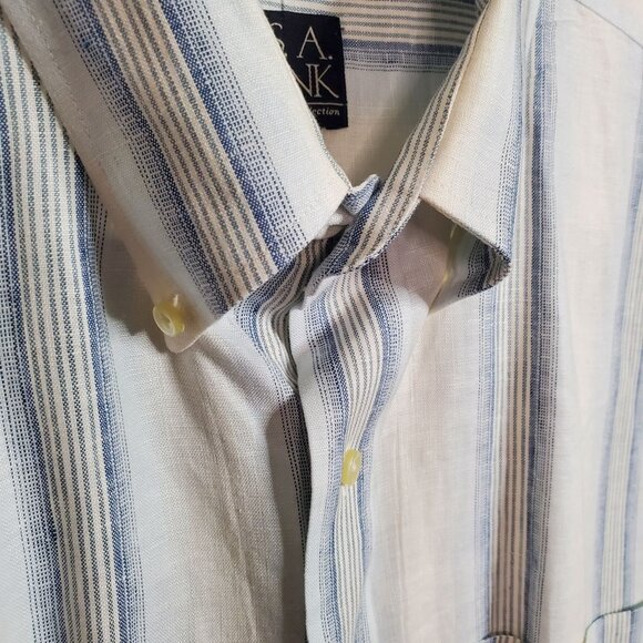 Jos A Bank Size XL Shirt Linen Stripe Travelers Collection Short Sleeve Business - Picture 4 of 9